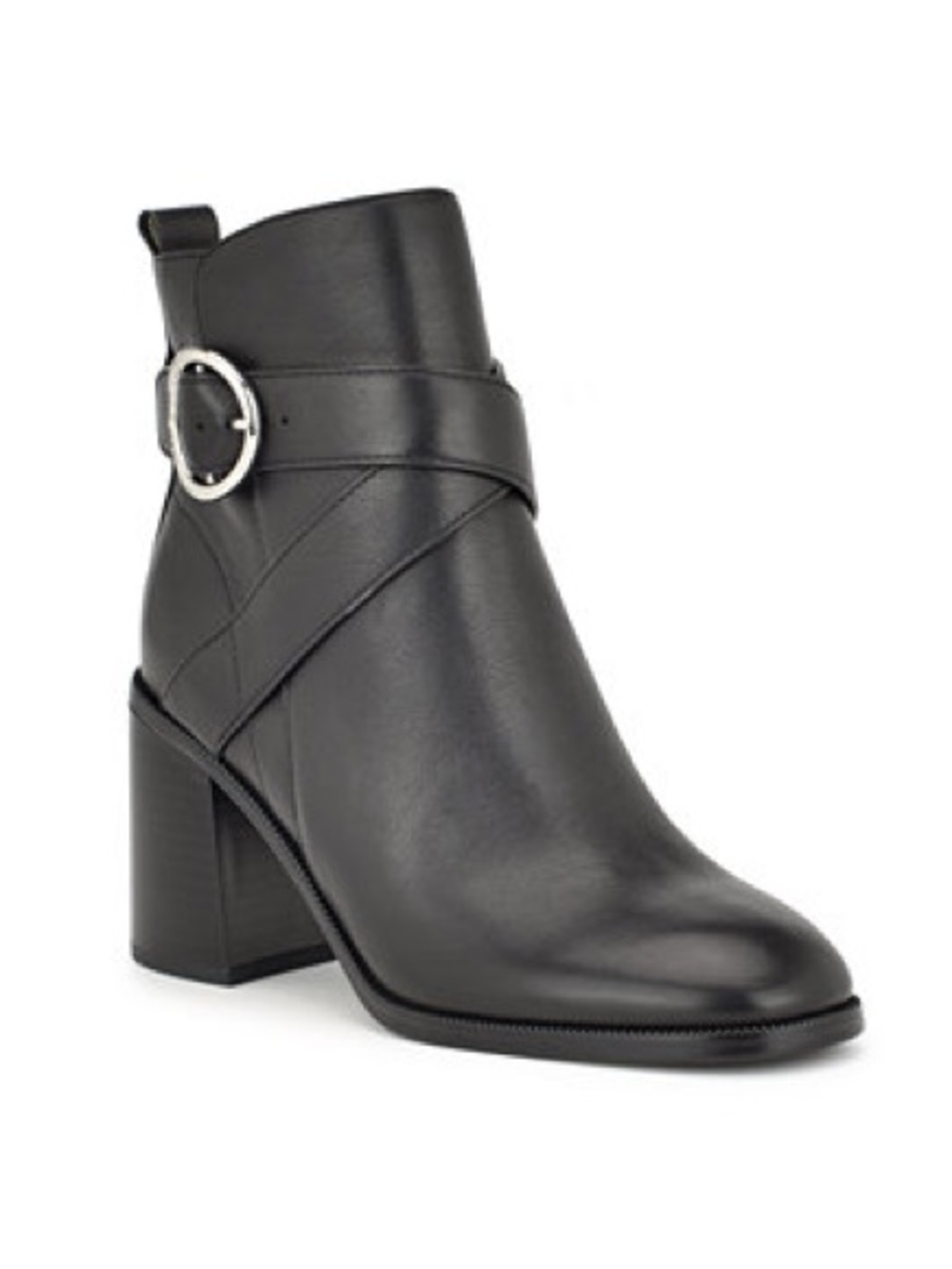 Nine West Black Leather Ankle Boot with Buckle Strap